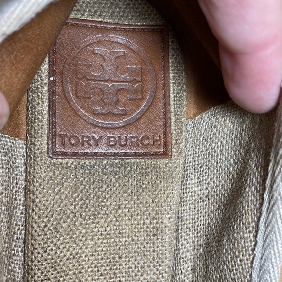 Tory Burch Jackie Peep Toe Espadrille Wedge Tan Gold Metallic Size 8 - Picture 8 of 16